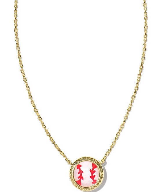 Baseball Short Pendant Necklace in Gold Ivory Mother of Pearl