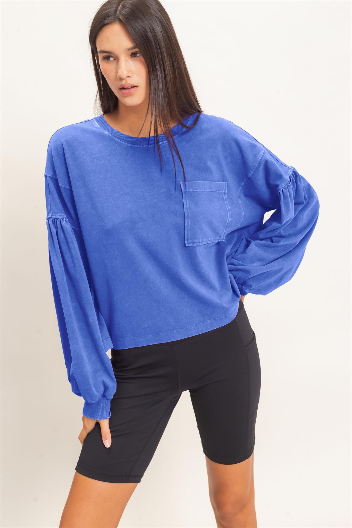 Mineral Wash Puff Long Sleeve Boxy Top