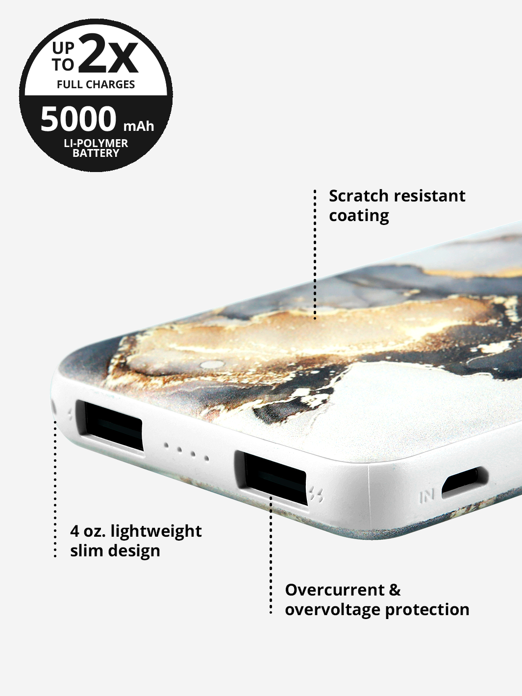 Power Bank in Mercury Marble