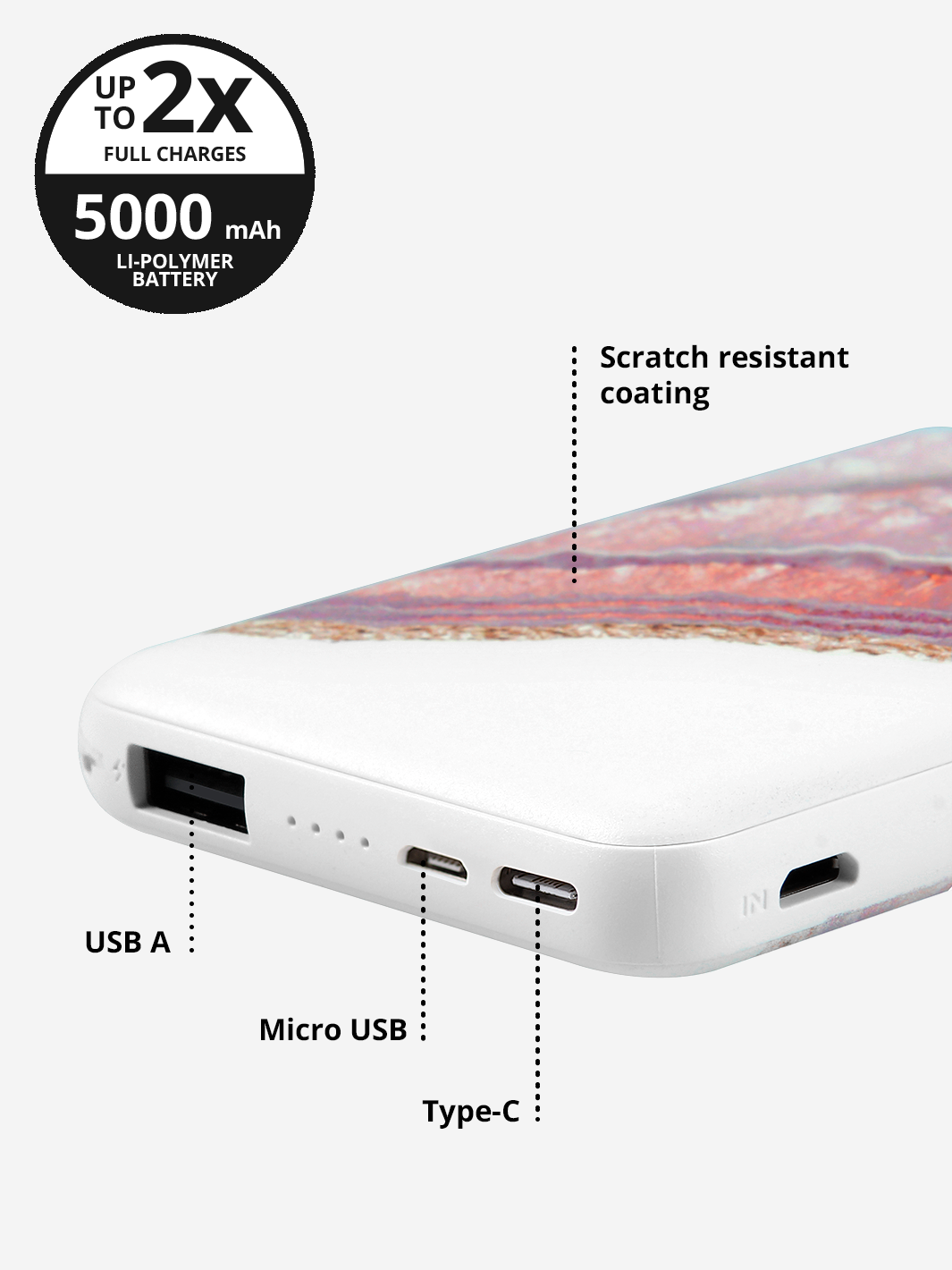 Power Bank in Rose Gold Agate