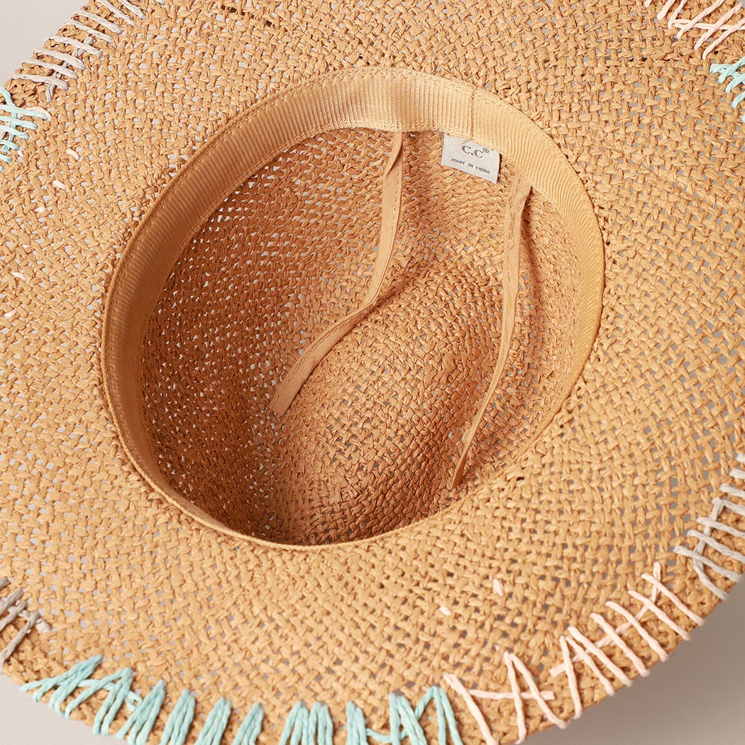 Multi-Colored Stitched Brim Panama Hat: DK.NATURAL / ONE SIZE