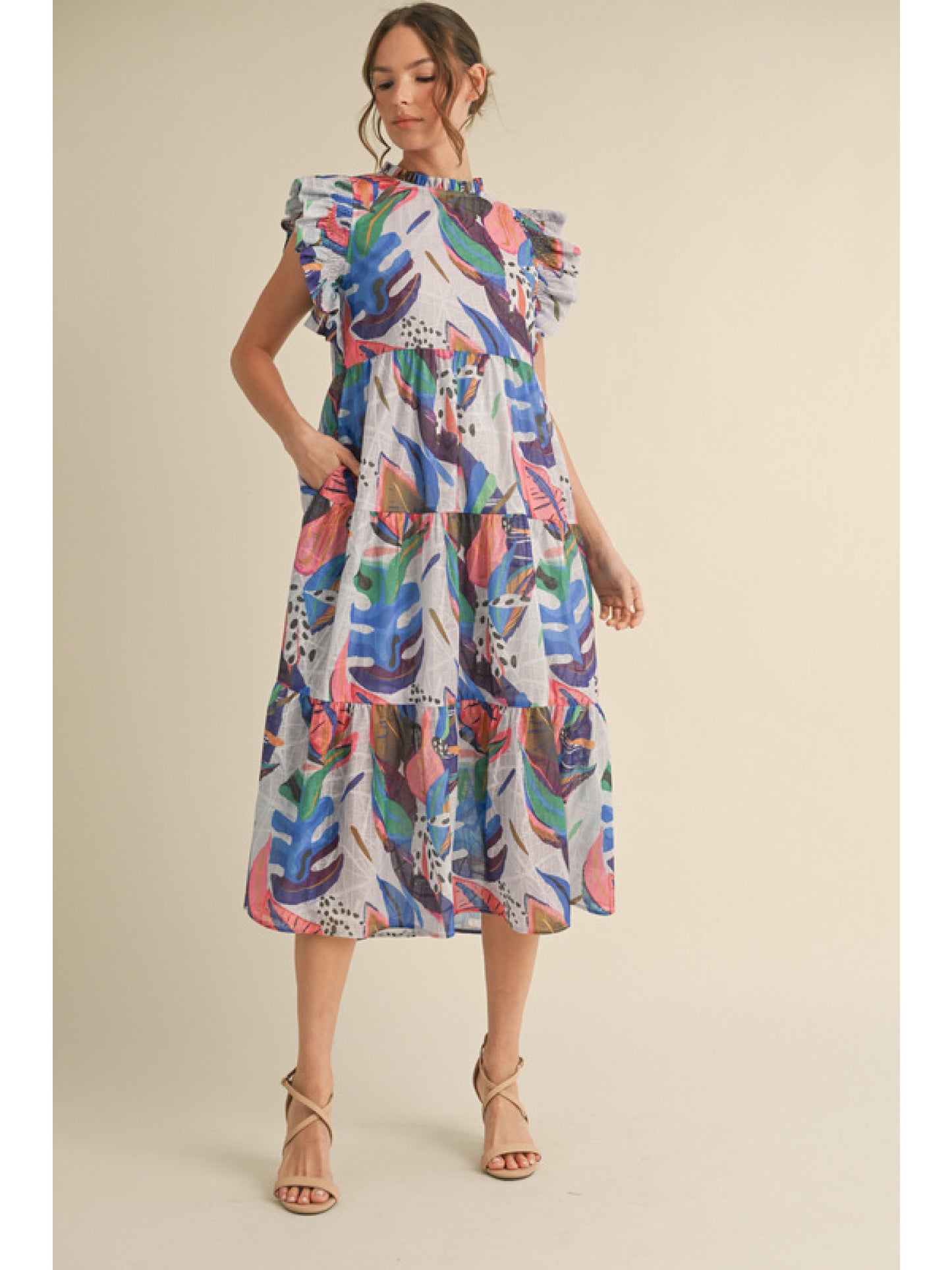 Tropical print midi dress
