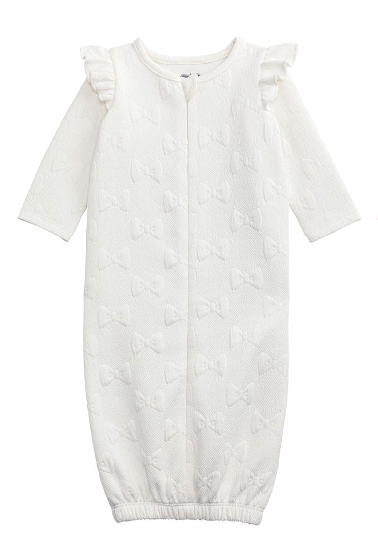 White Pink Quilted Bow Gown 0-3m