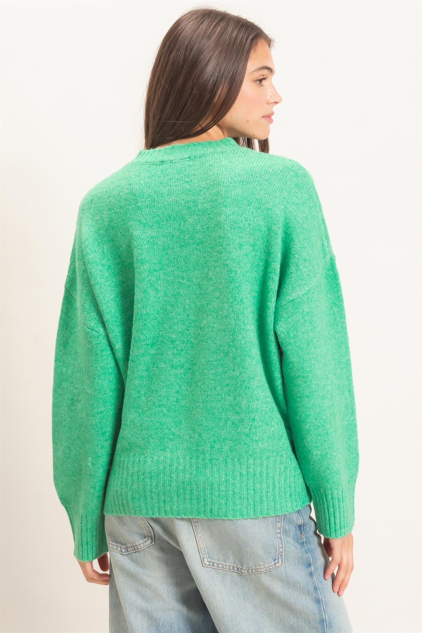 Ribbed Crew Neck Sweater in Green