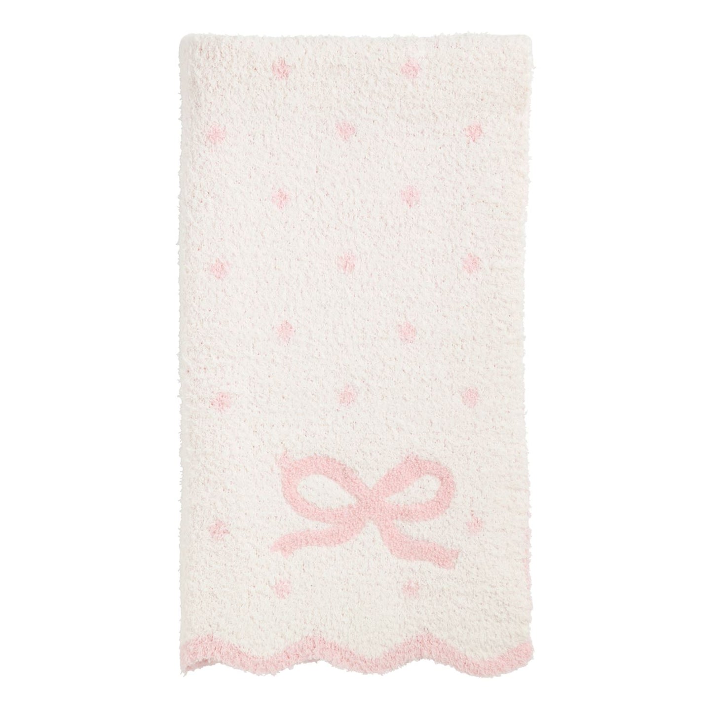 Pink Bow Scallop Chenille Blanket