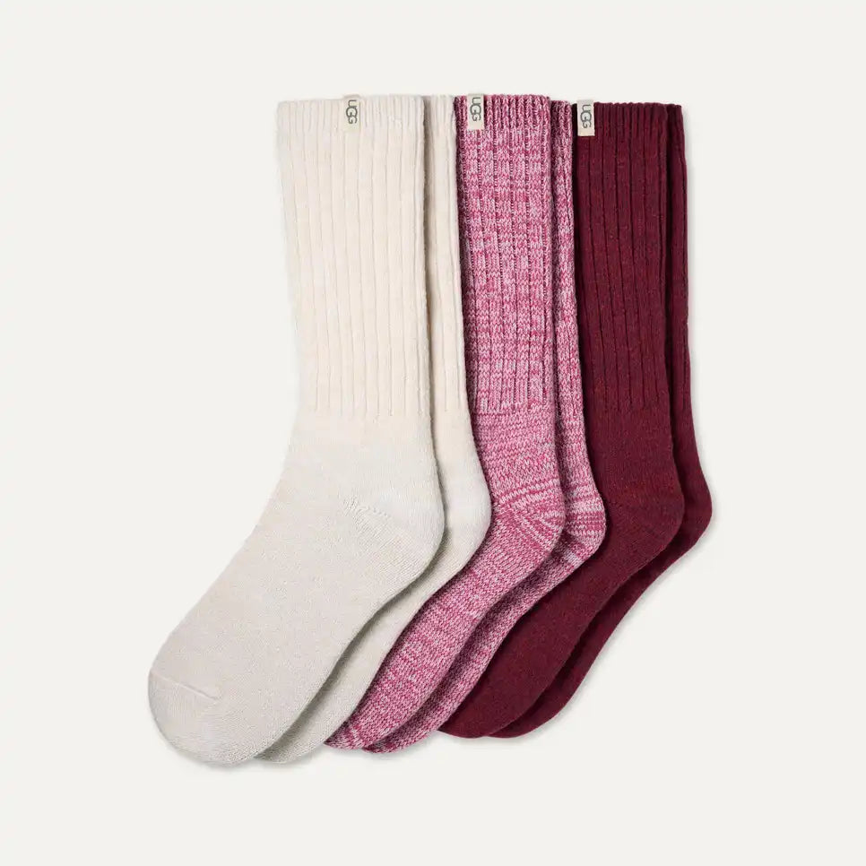 Women's Rib Knit Slouchy Crew in Strawberry, Cream &Coffee Berry