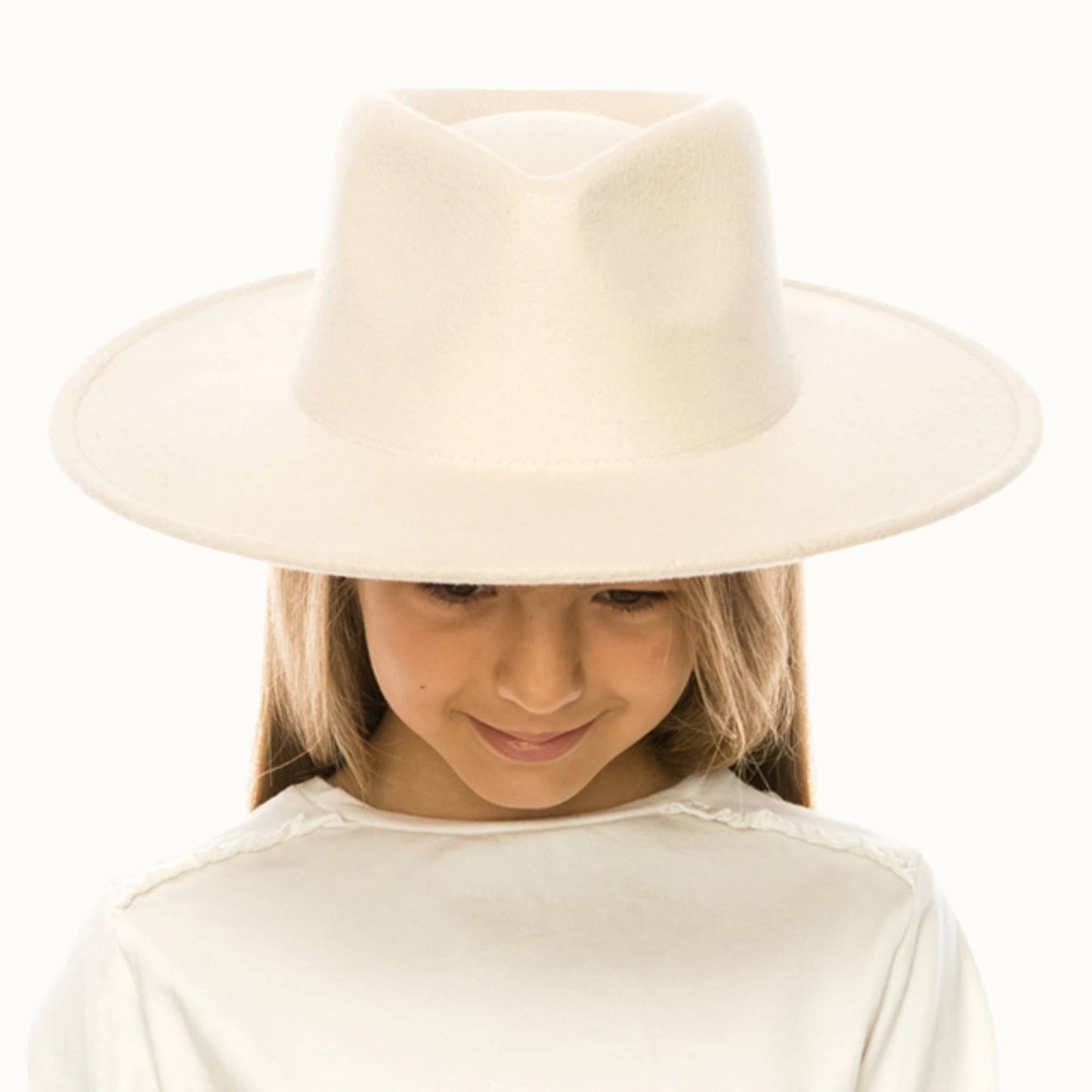 Youth Children's Vegan Felt Rancher Hat, Adjustable: Ivory