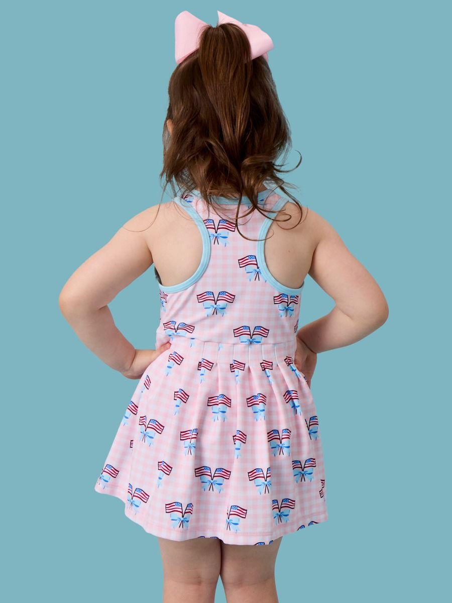 Pink Patriotic Gingham Active Dress & Bike Short Set