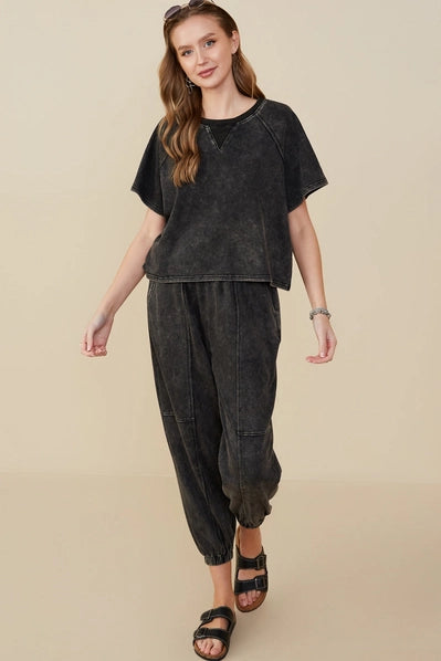 Women's Washed Short Sleeve Jogger Set