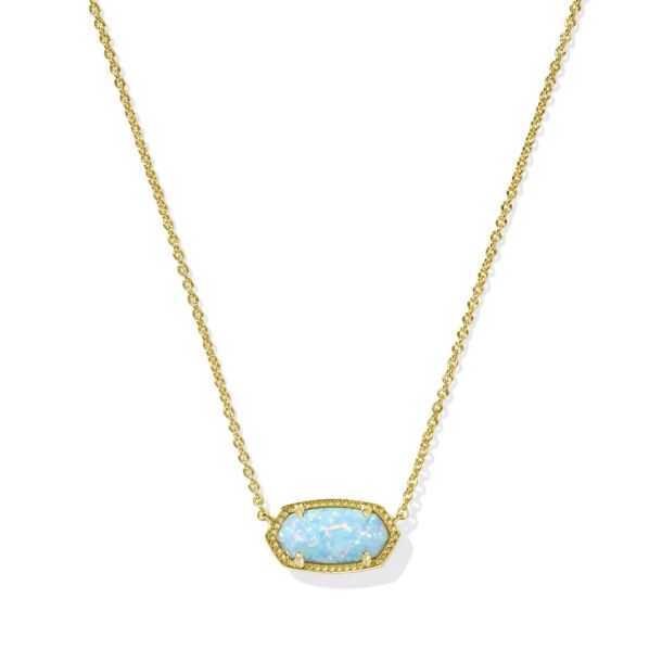 Elisa Short Pendant Necklace Gold Light Teal Kyocera Opal