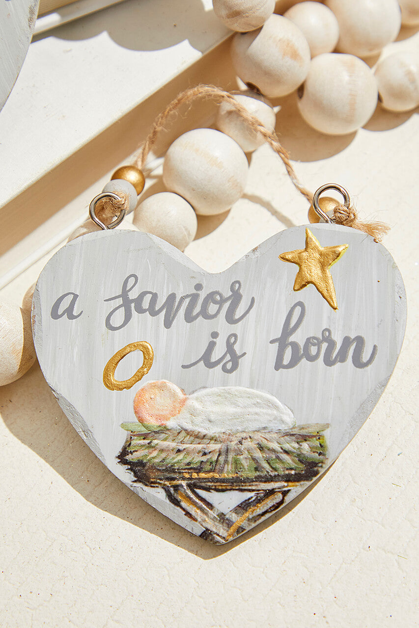 Wood Heart Baby Jesus Ornament