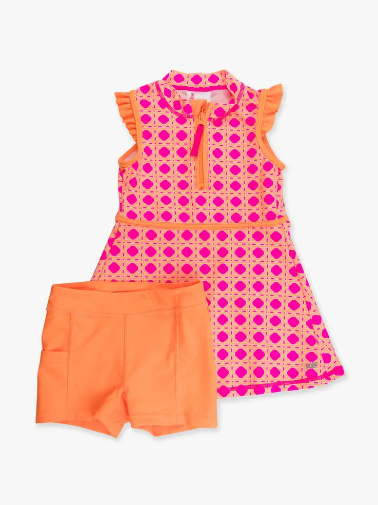Sherbet Cane Flutter Sleeve Active Dress & Bike Short Set
