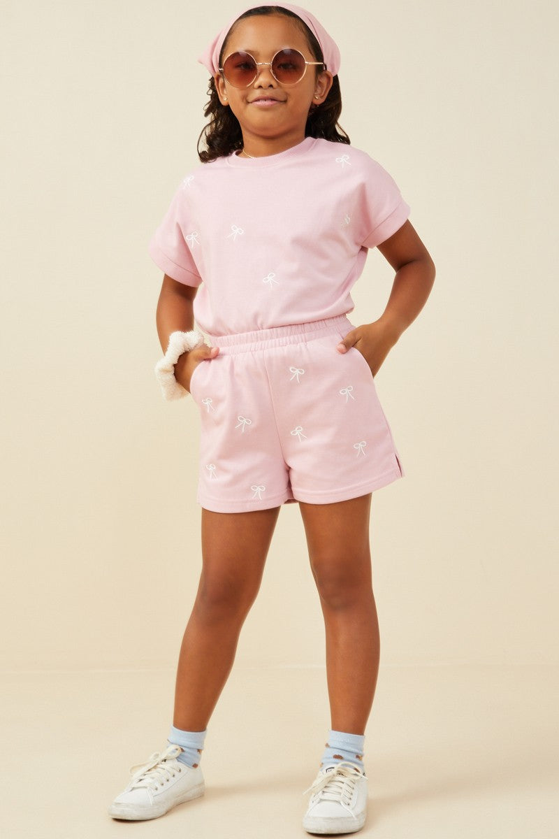 Girls Bow Embroidered French Terry Set