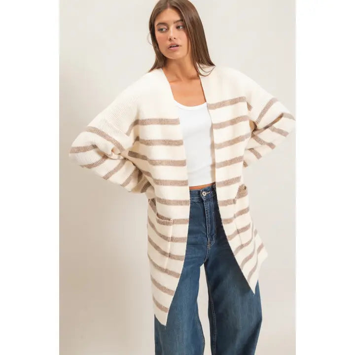 Open Front Stripe Cardigan