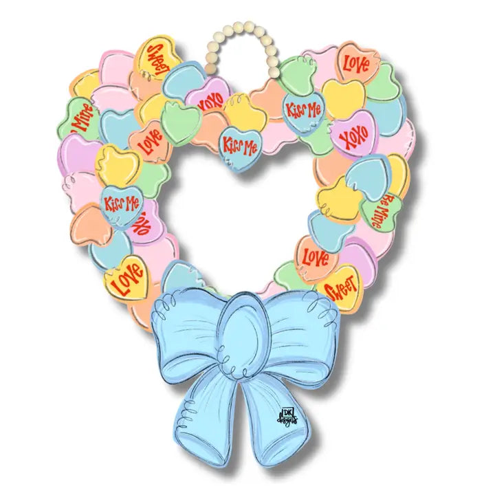 Conversation Heart Wreath Door Hanger