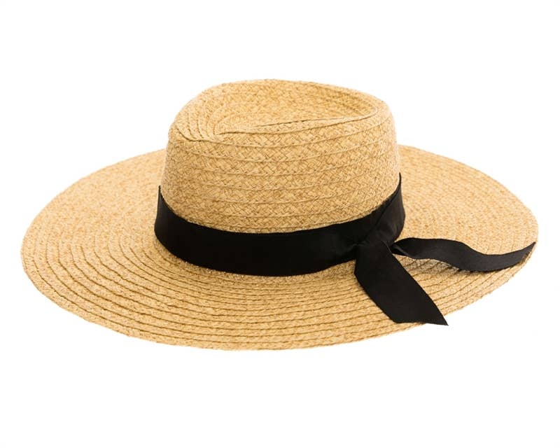 Straw Panama Hat - Black Ribbon Bow
