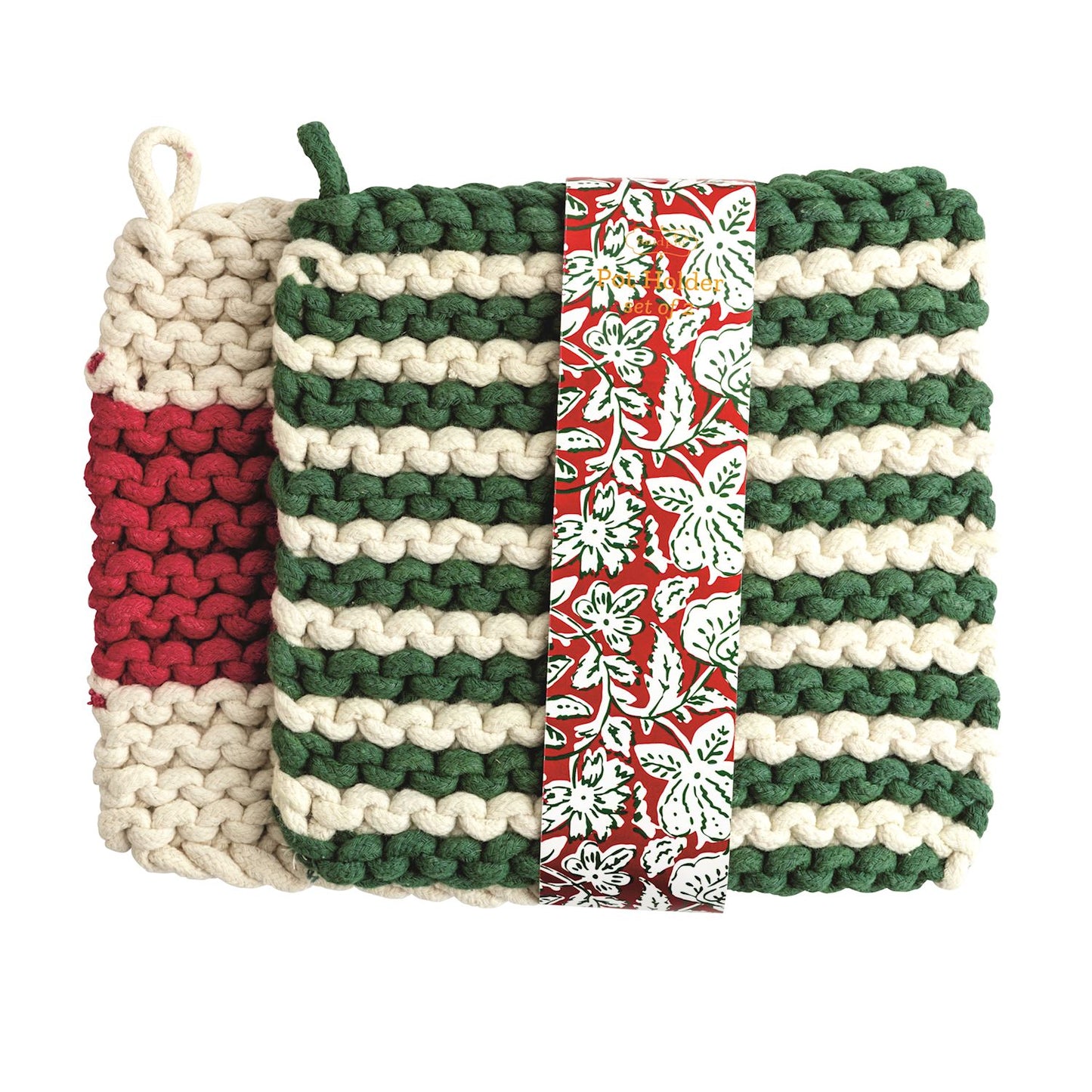 Green Stripe Pot Holder Set