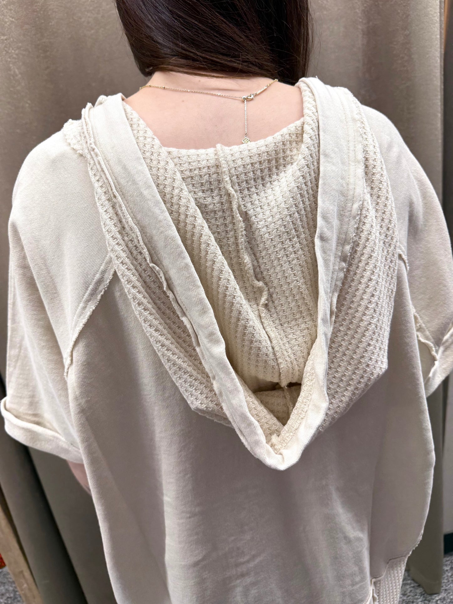 Thermal Mix Short Sleeve Hoodie Ecru
