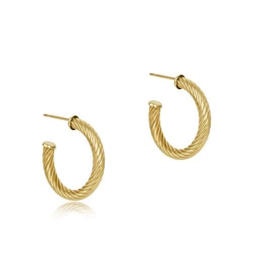 Round Gold 0.5" Post Hoop 4mm Textured Twist