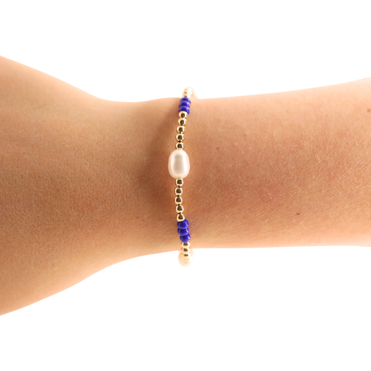 Cobalt Blue Pearl Poppi Bracelet: Standard 6.75 inch