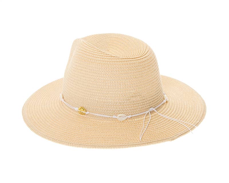Straw Panama Hat - Natural Seashell Trim