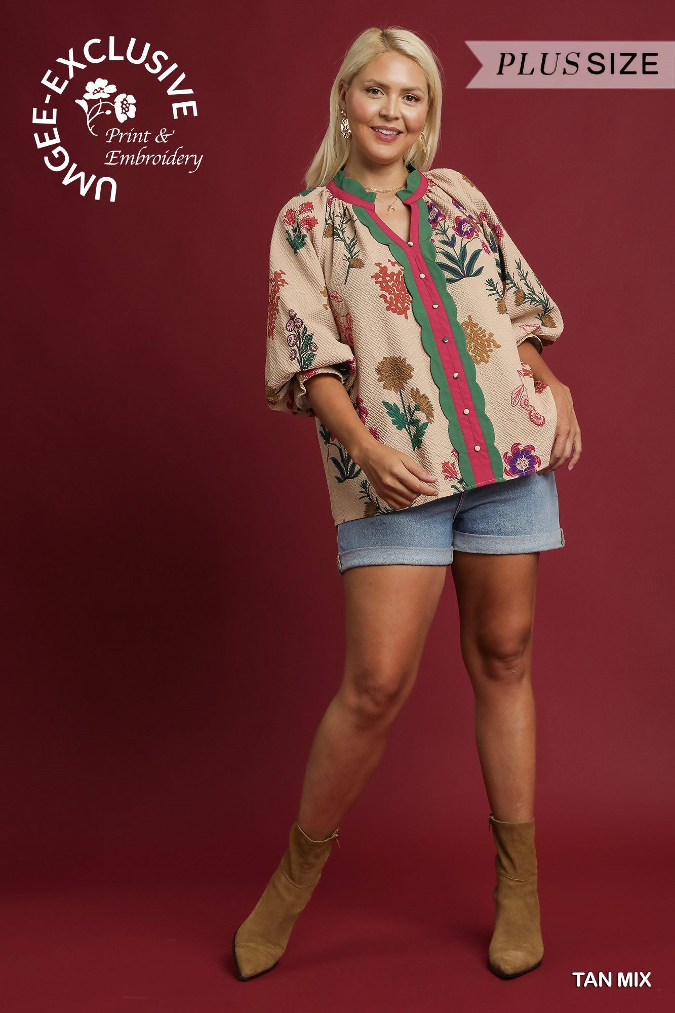 Mix Floral Textured Blouse with Scalloped Trim