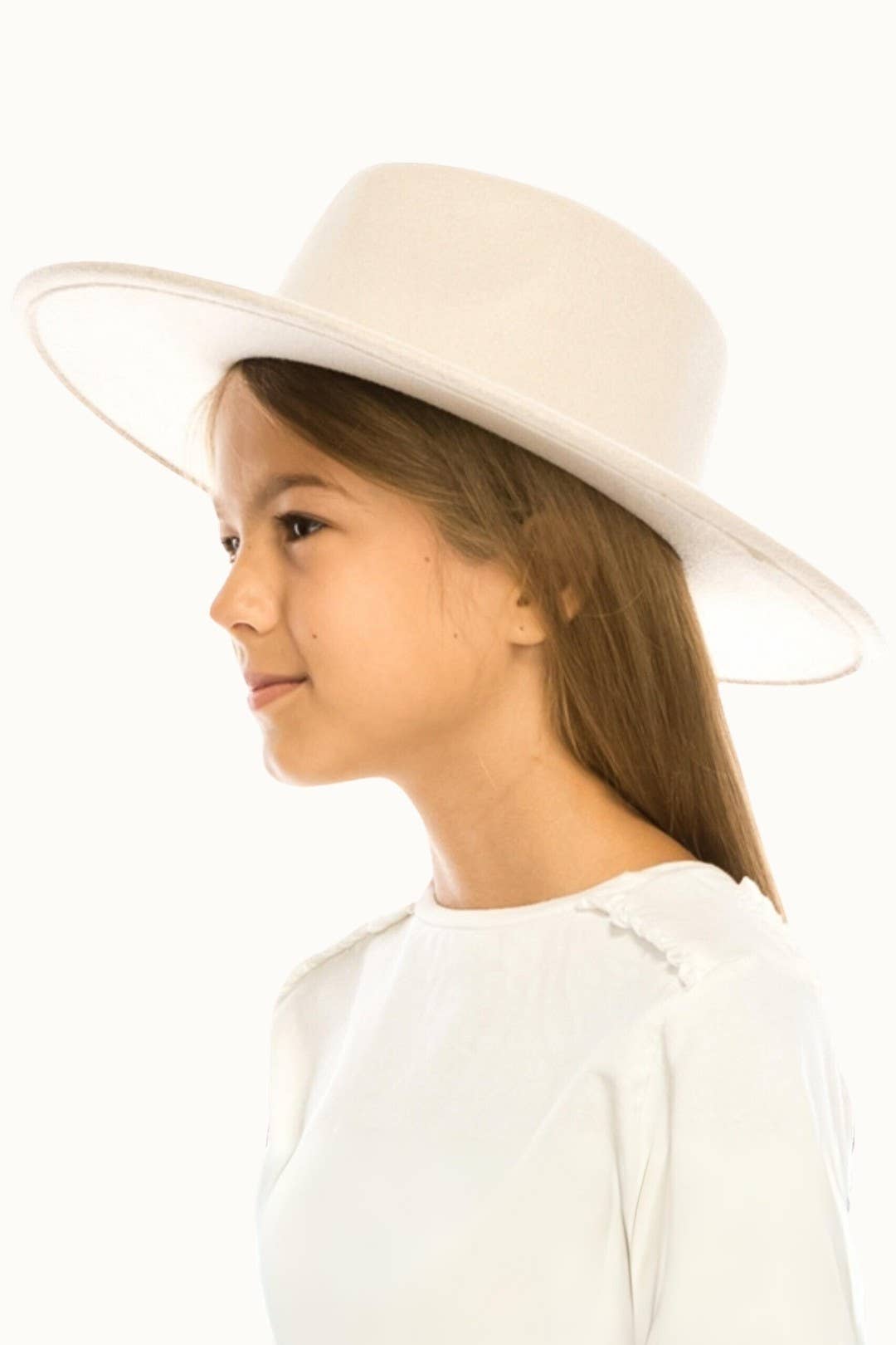 Youth Children's Vegan Felt Rancher Hat, Adjustable: Ivory