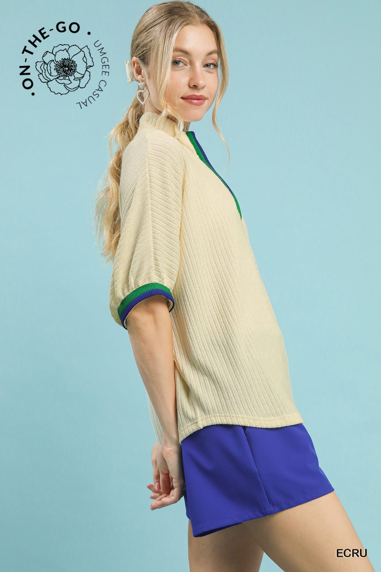 Slit Neck Textured Top Cream