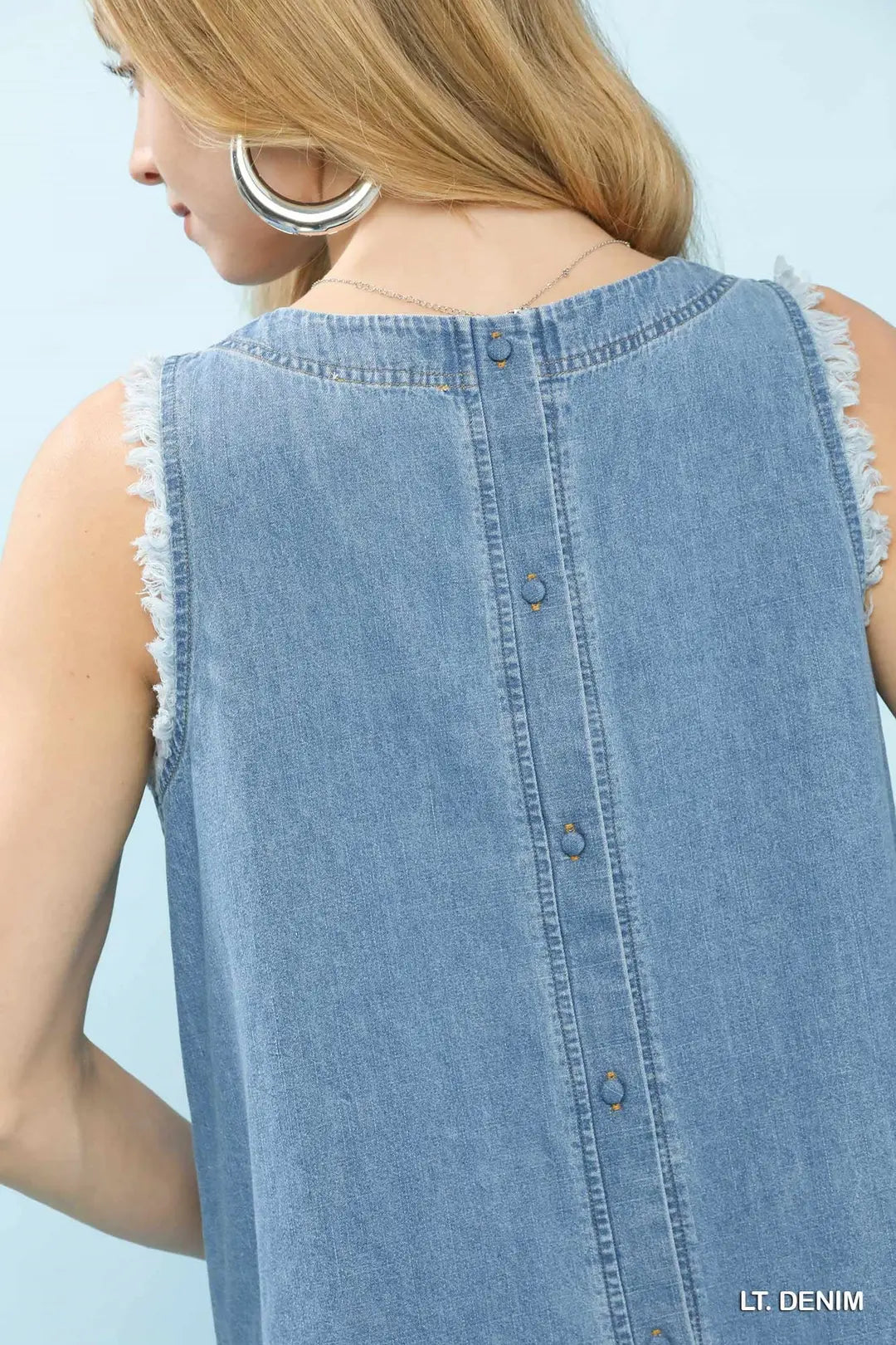 Denim Sleeveless Fringe Hem Top