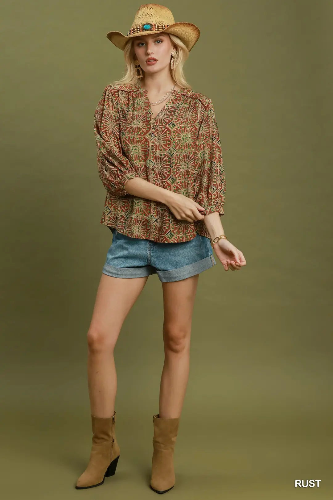 Abstract Print Button-Front Blouse