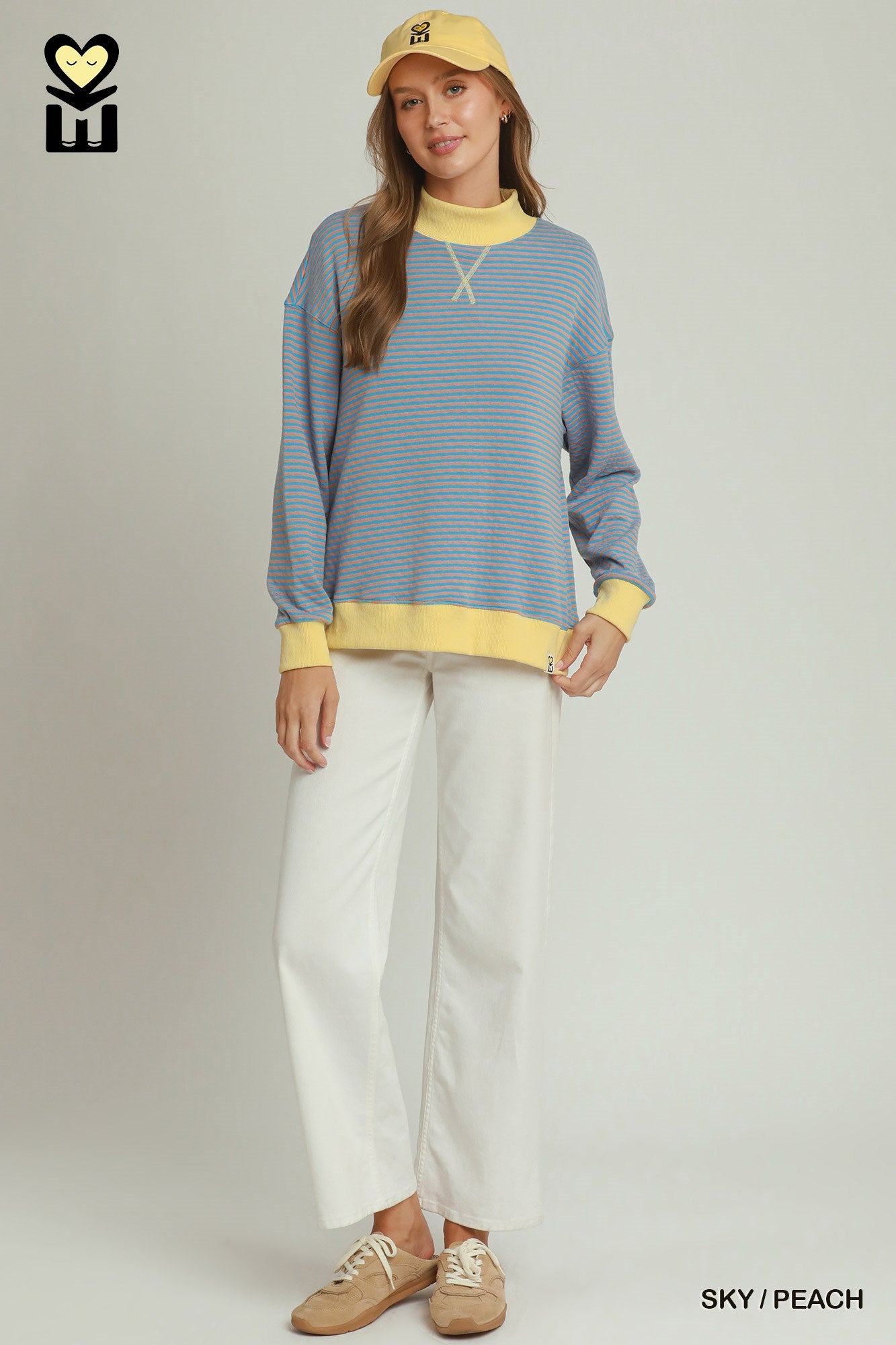 Reversible Stripe and Polka Dot Mock Neck Top