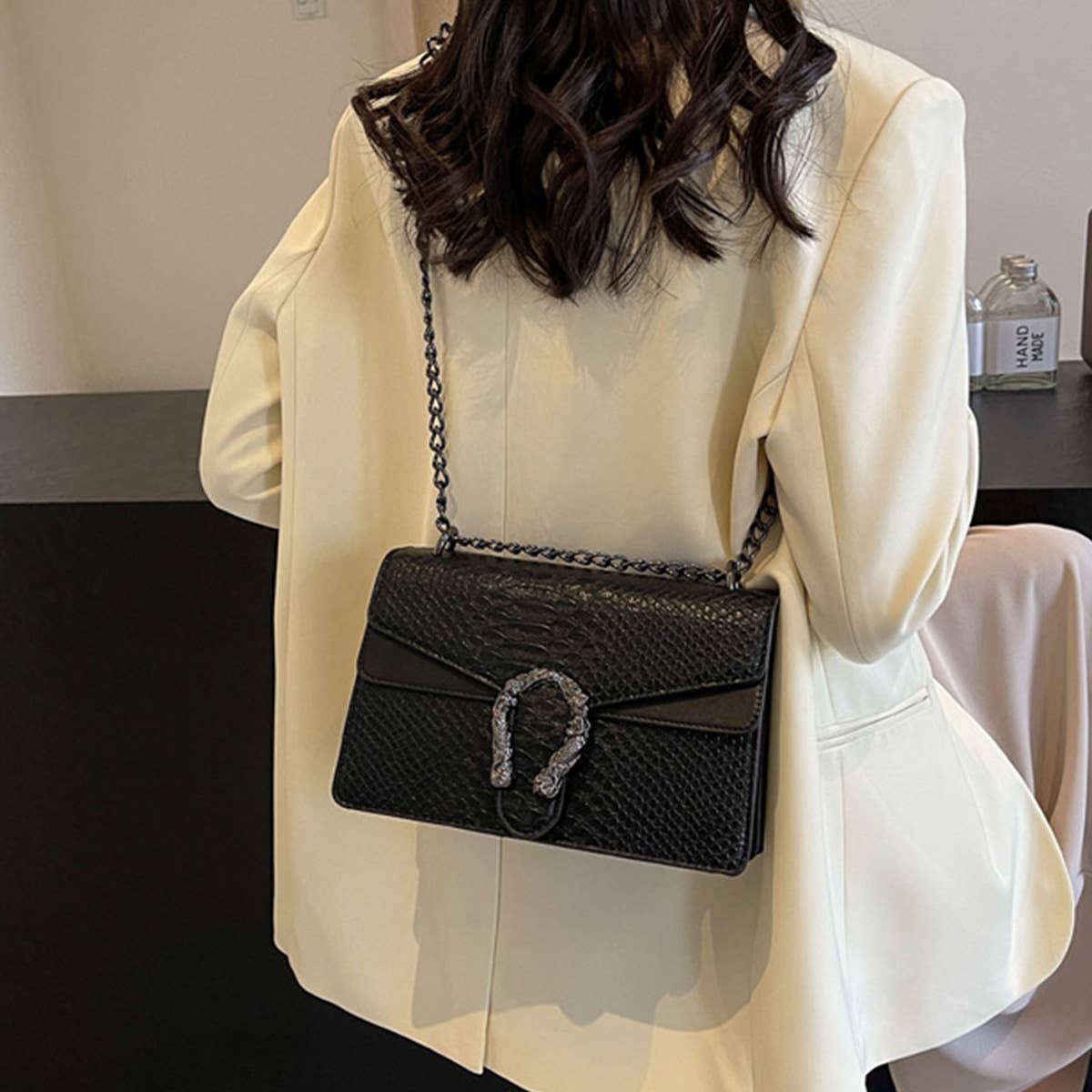 Crossbody Square Bag with Chain in Red