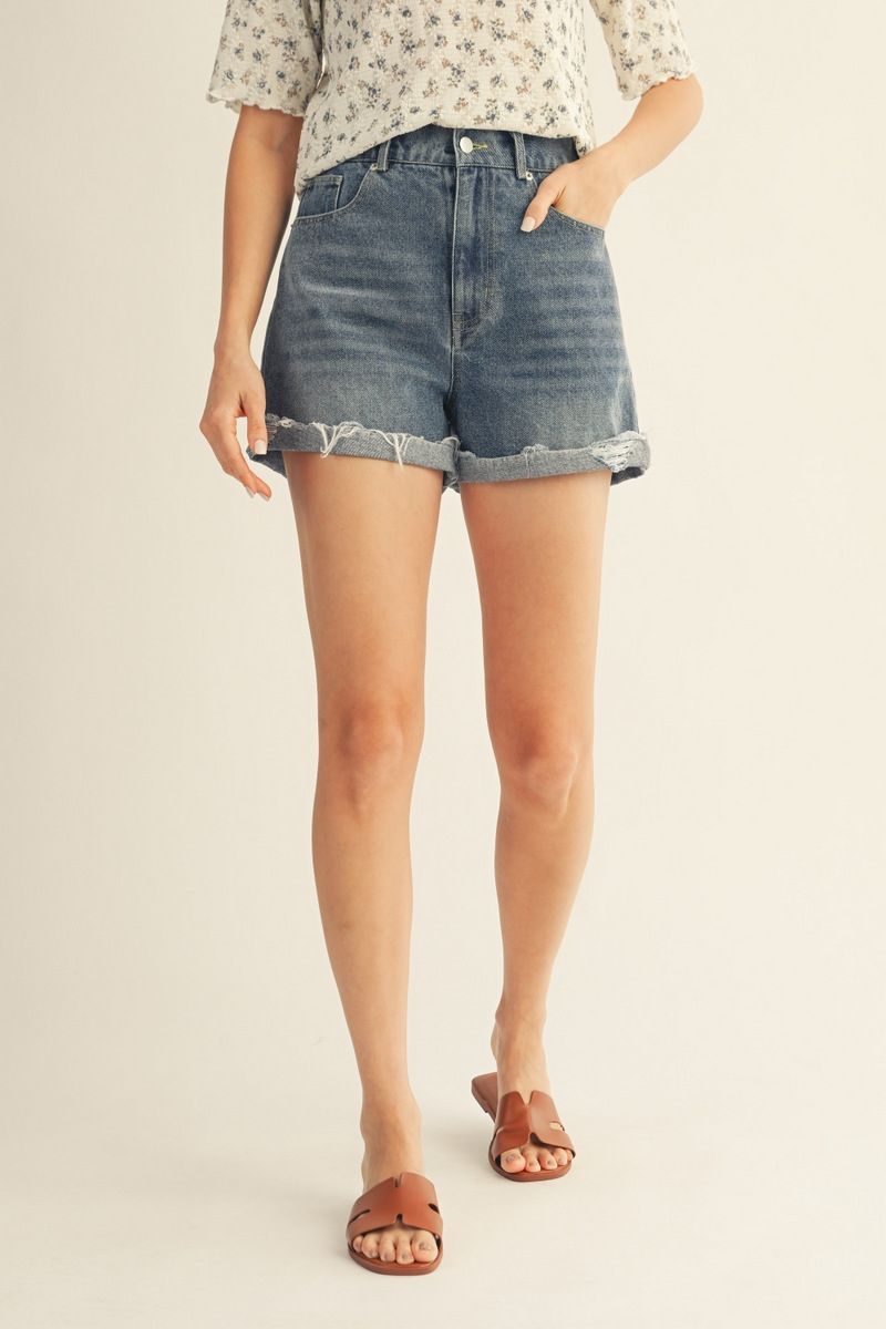 High Waist Distressed Denim Shorts