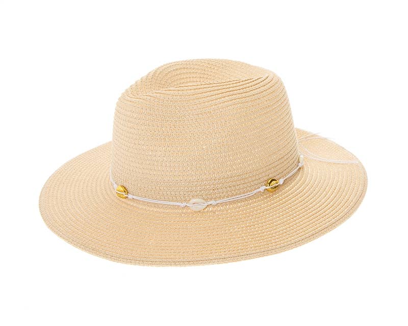 Straw Panama Hat - Natural Seashell Trim