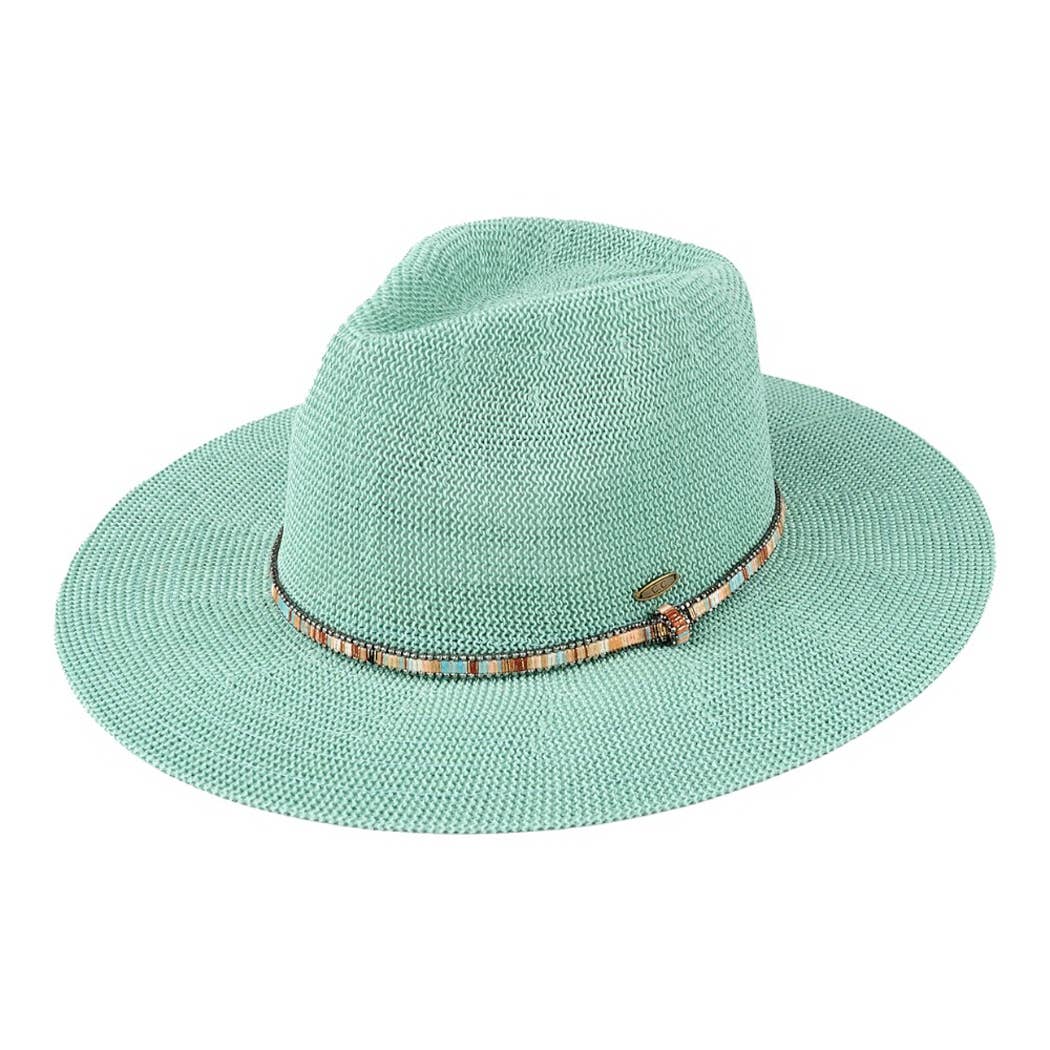 Multi-Colored Thread with Beaded Panama Hat: CLAY / ONE SIZE