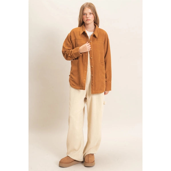 Corduroy Button-Up Shirt in Camel