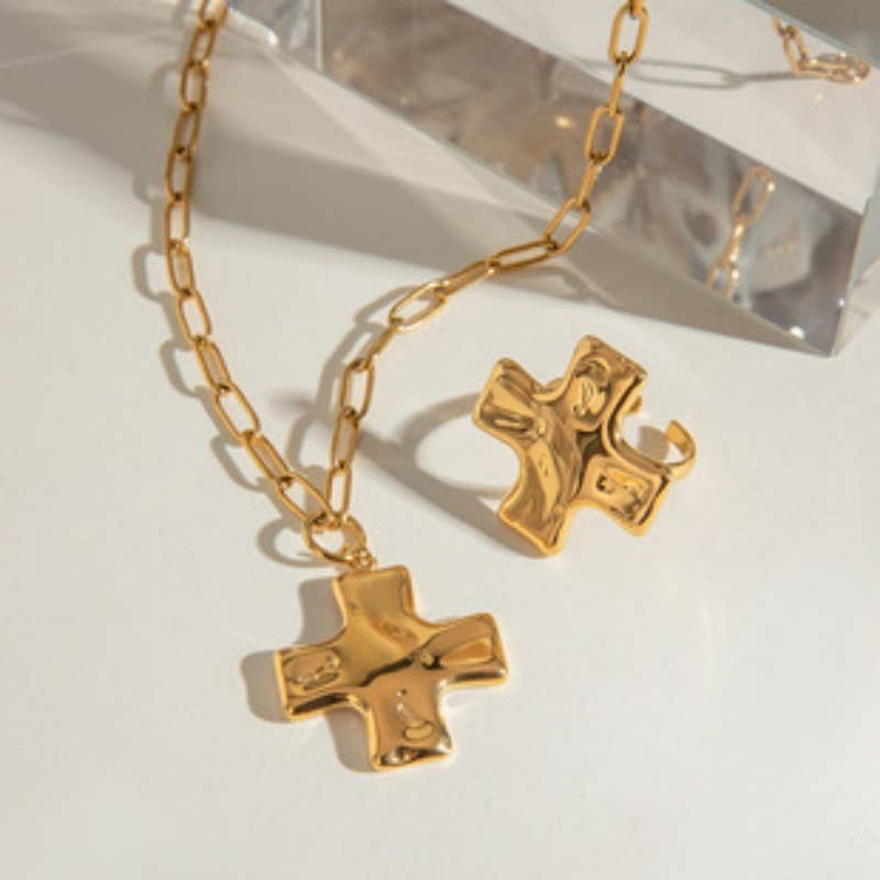 18K STAINLESS STEEL TARNISH FREE CROSS NECKLACE | GOLD