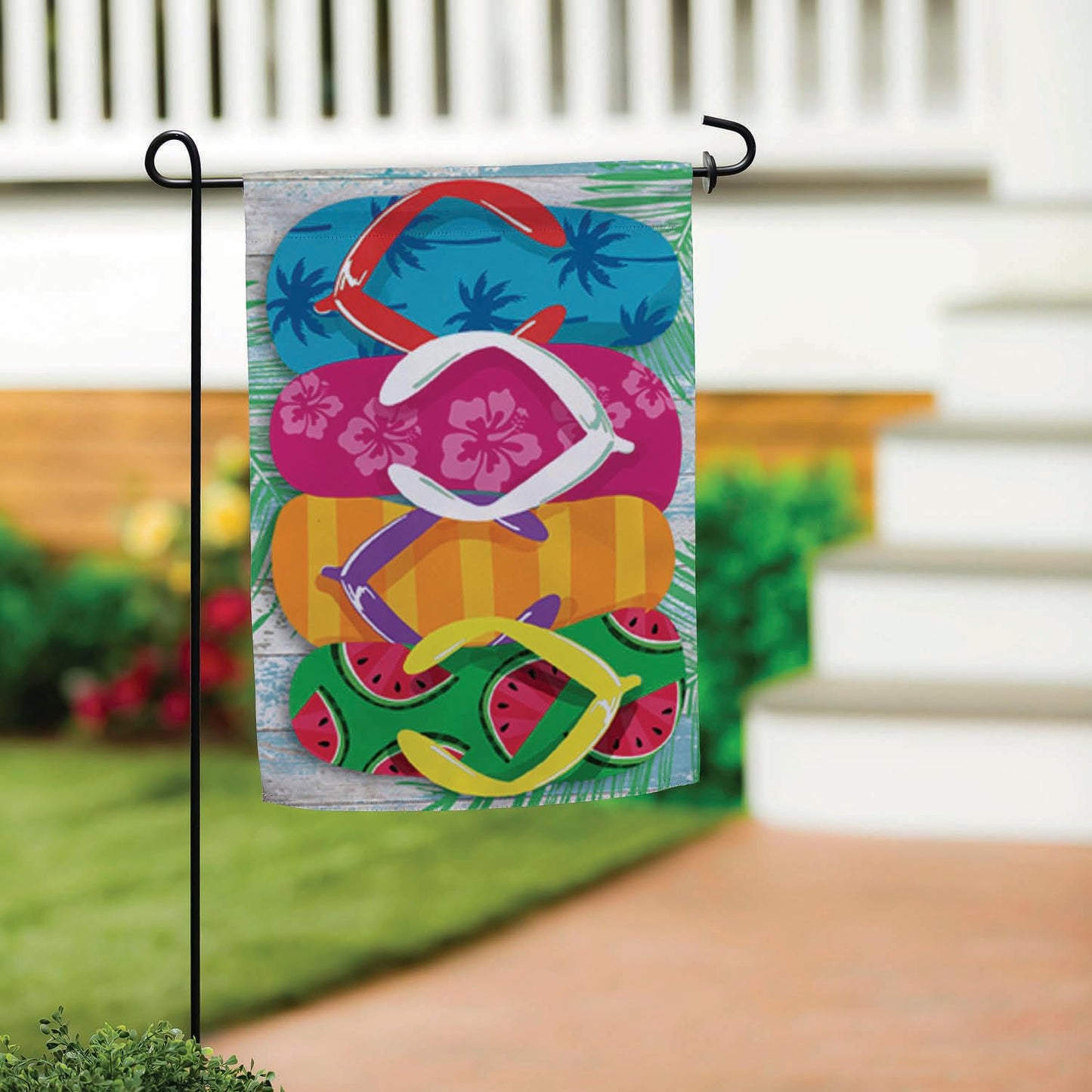 Stacked Flip Flops Burlap Garden Flag