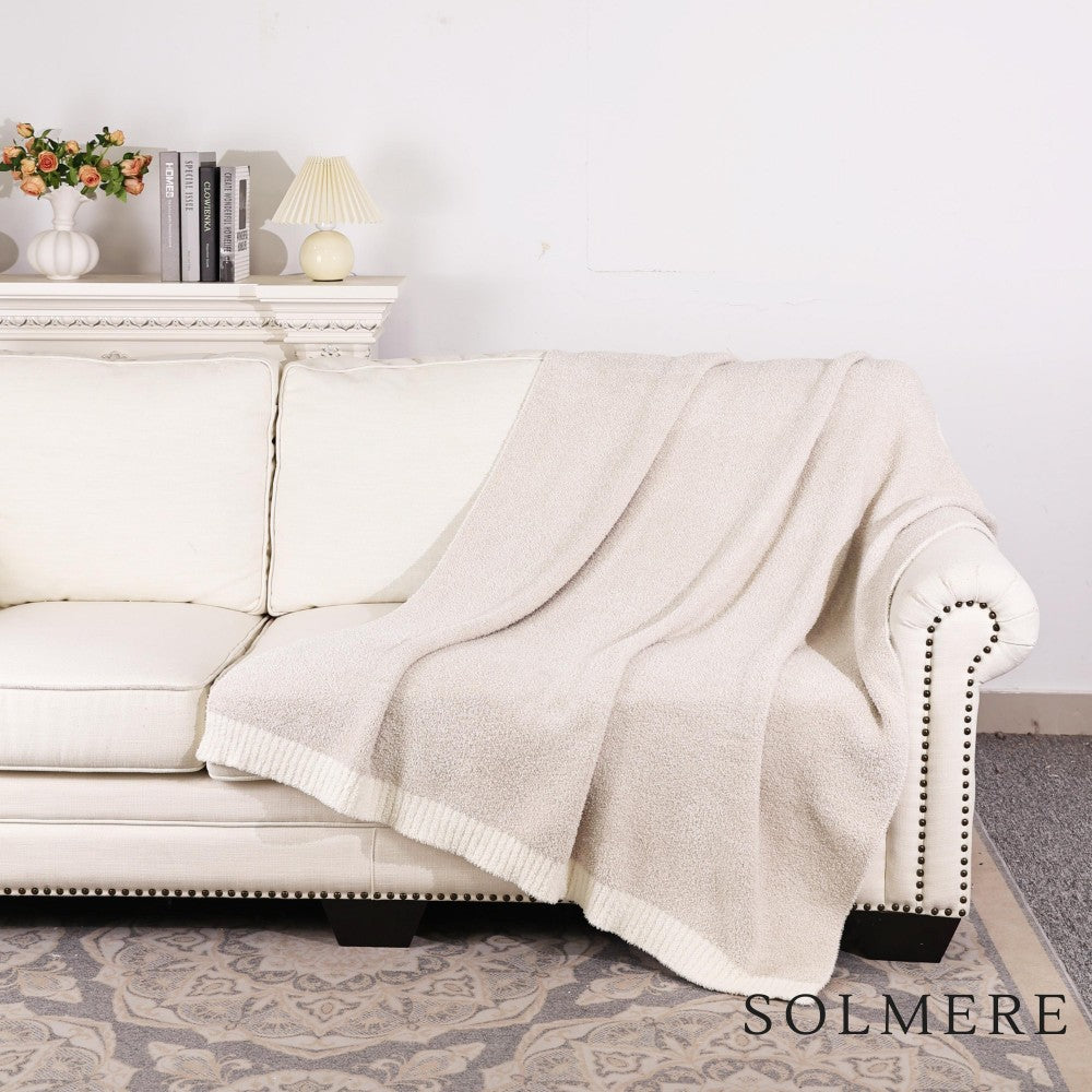 White Border Heather Ivory Chenille Blanket