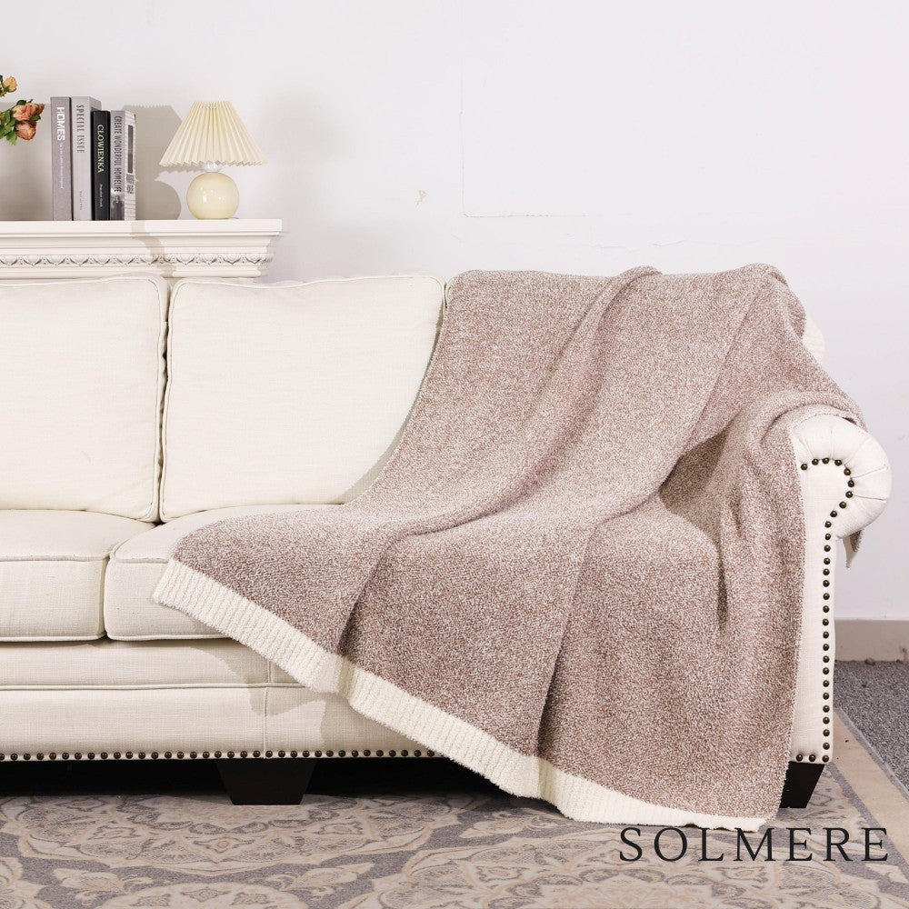 White Border Heather Beige Chenille Blanket