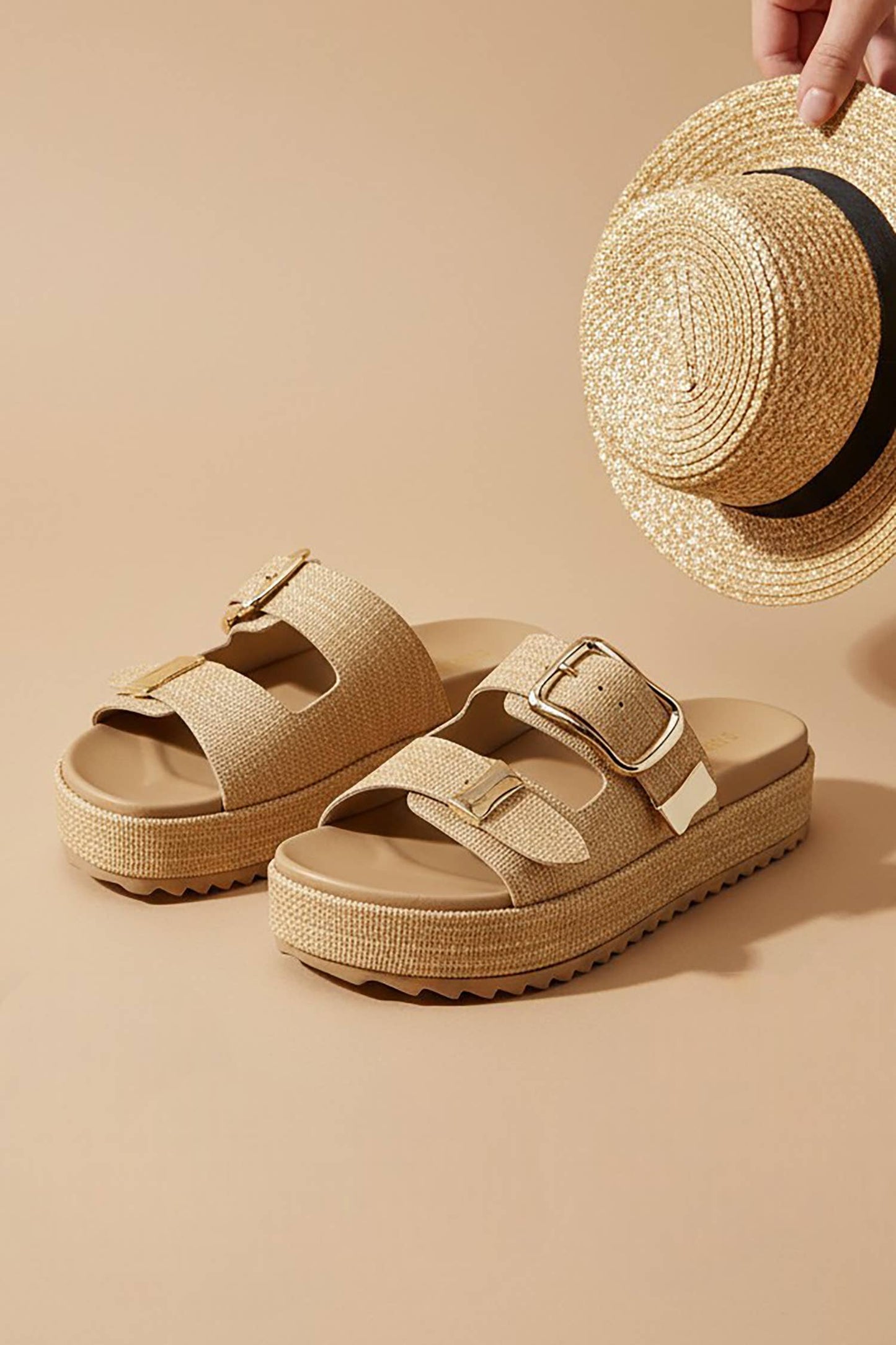 Double-buckle Platform Slide Sandal