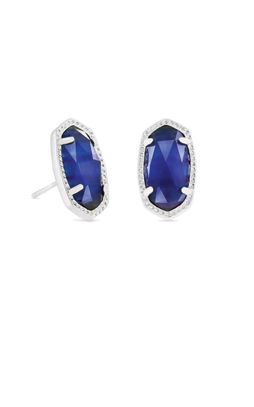 ELLIE STUD EARRINGS RHODIUM COBALT CATS EYE