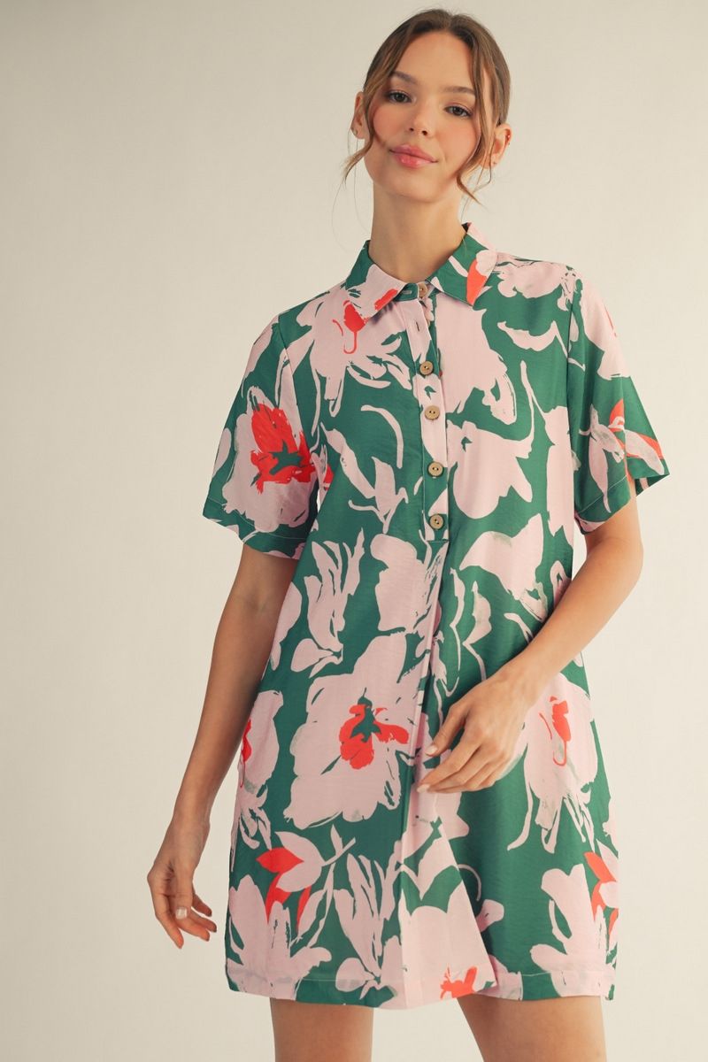 Front Button Tropical Dress