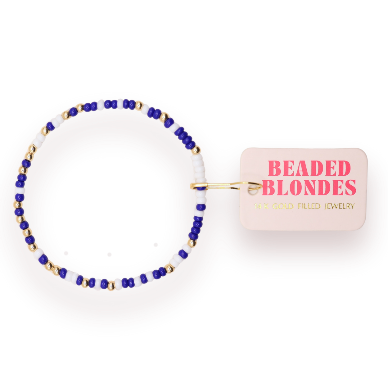 Cobalt Blue and White Sprinkle Bracelet: Gold / Extended 7.25 inch