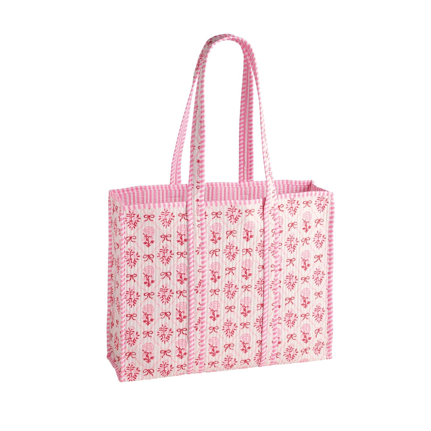 White Bow Bloom Quilted Tote