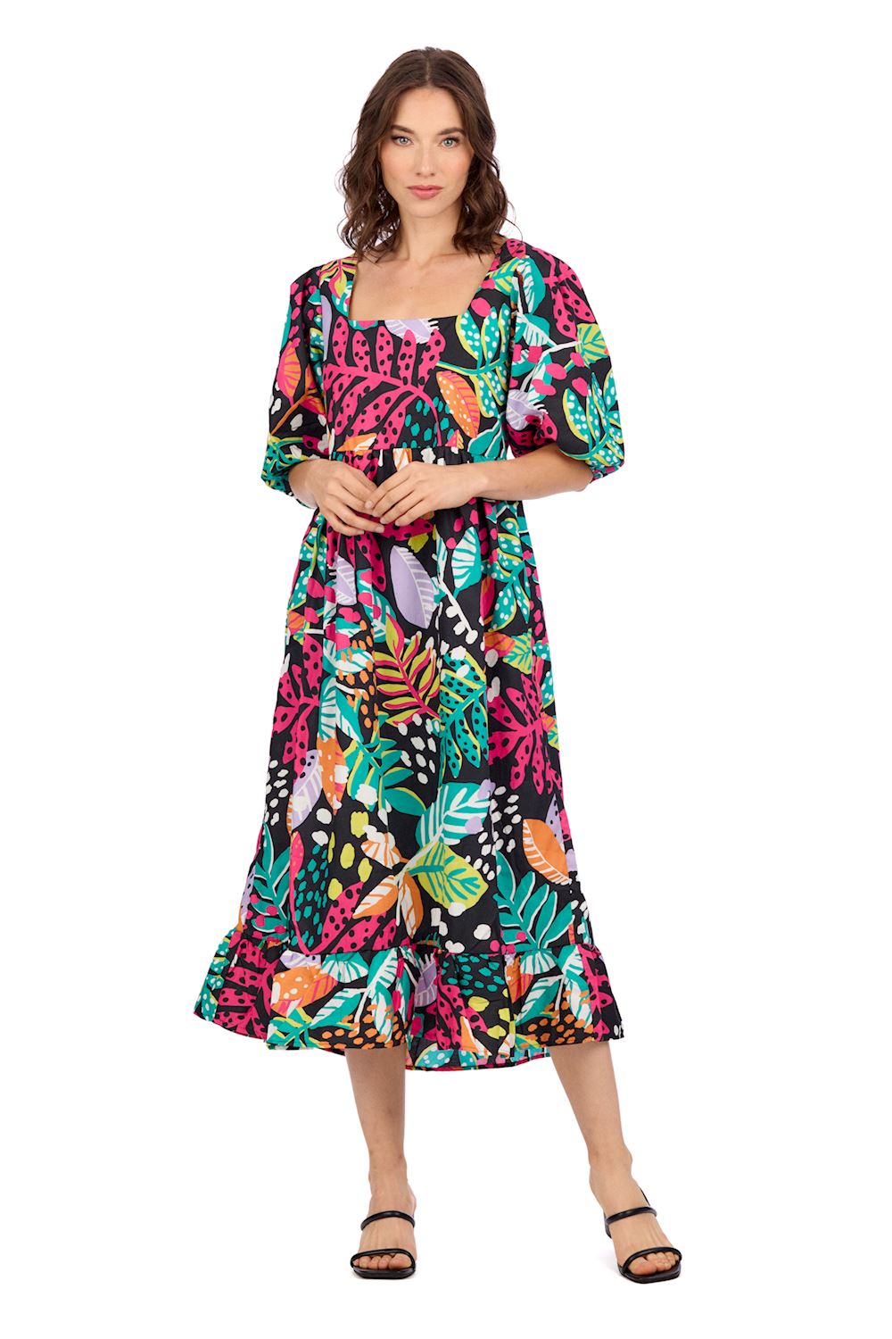 Gentry Printed Midi Dress Black