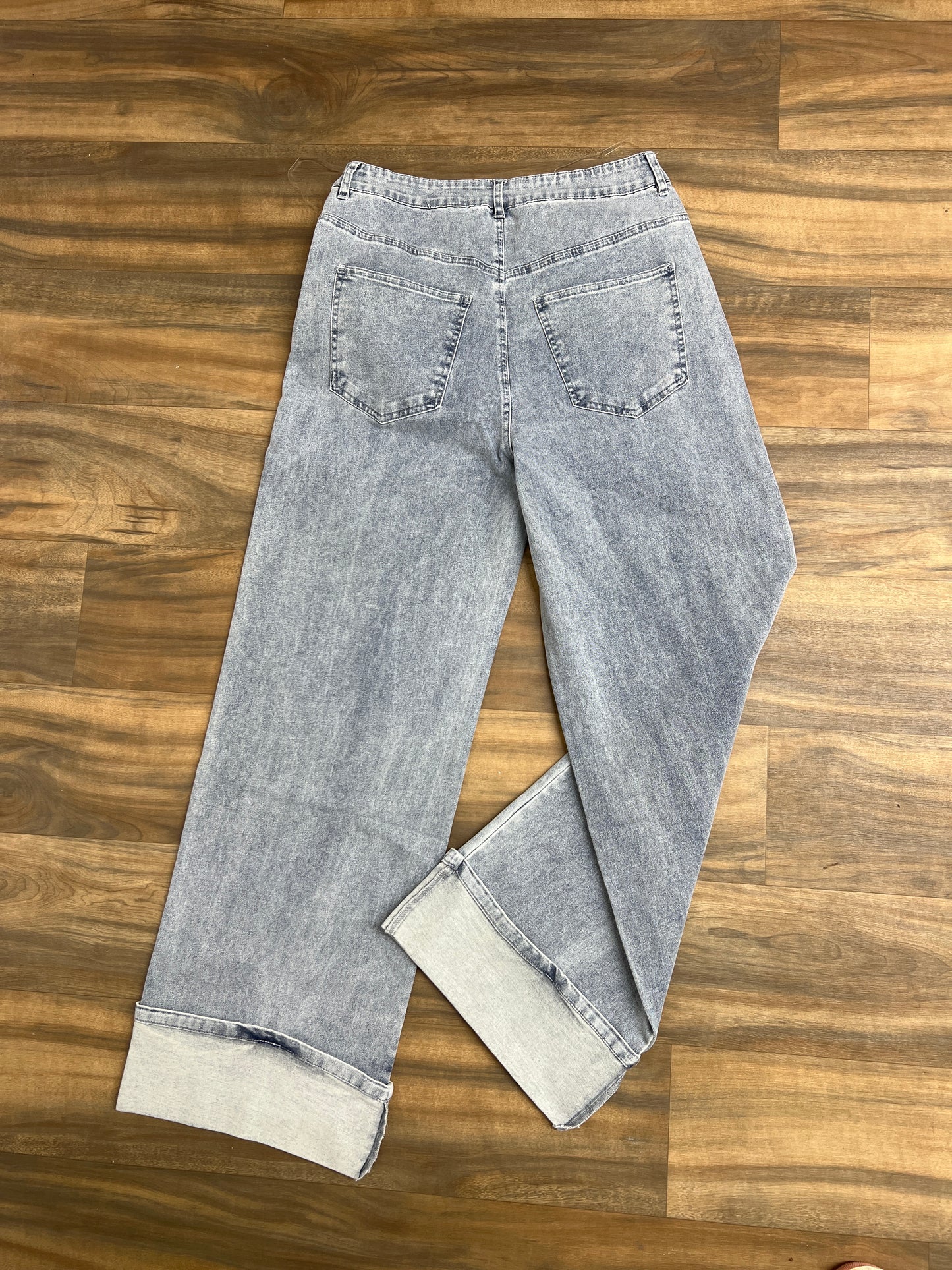 Cuffed Wide Leg Light Denim