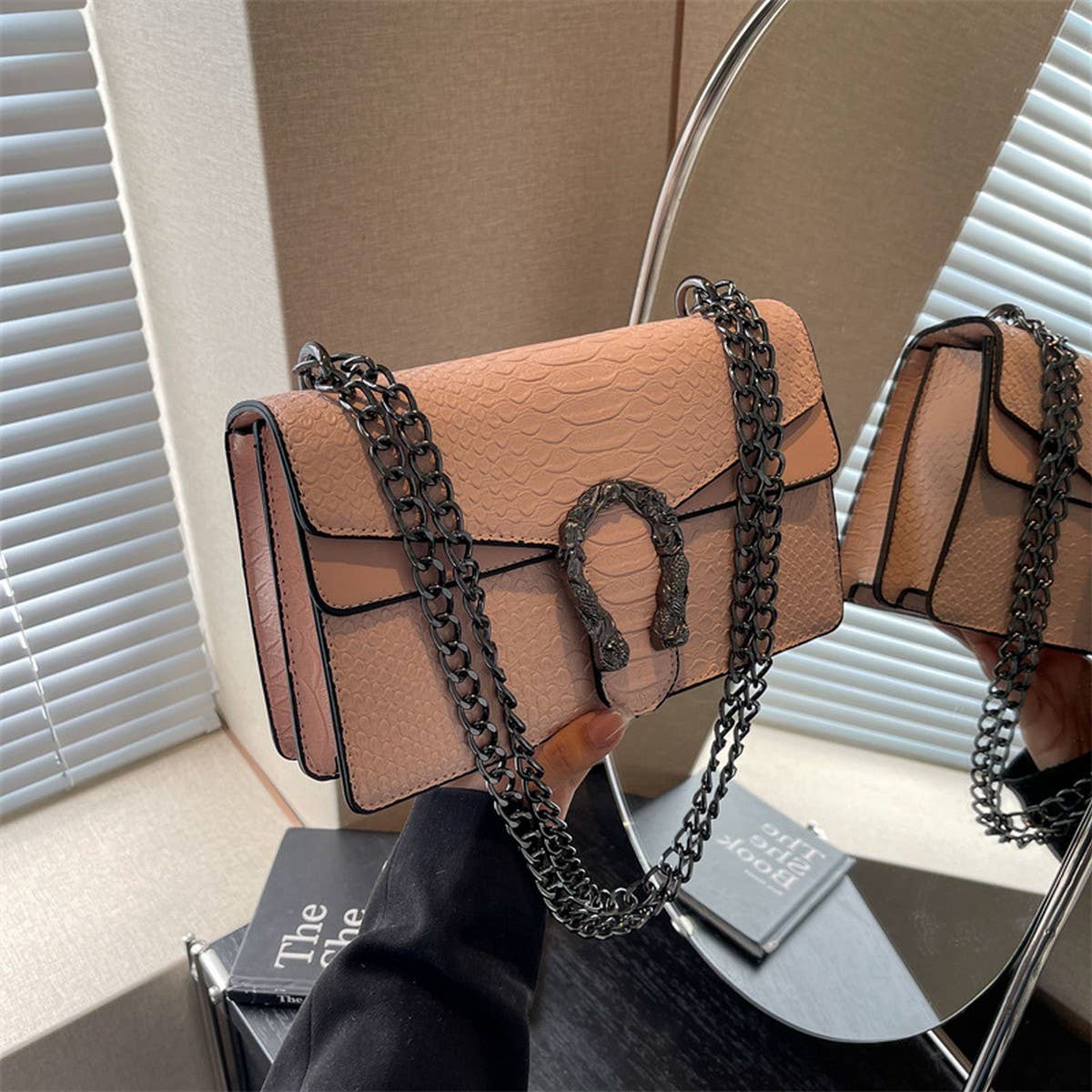 Crossbody Square Bag with Chain in Pink