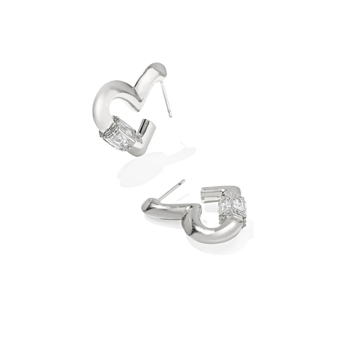 Emery Heart Hoop Earrings in Silver White Cz