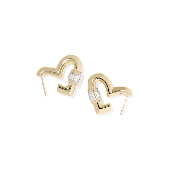 Emery Heart Hoop Earrings in Gold White Cz